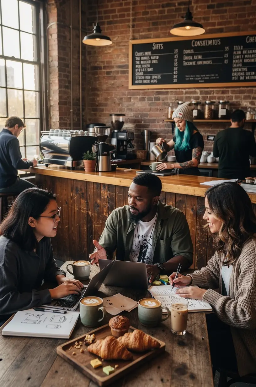 Diverse group of community members discussing local trends at a neighborhood meeting.